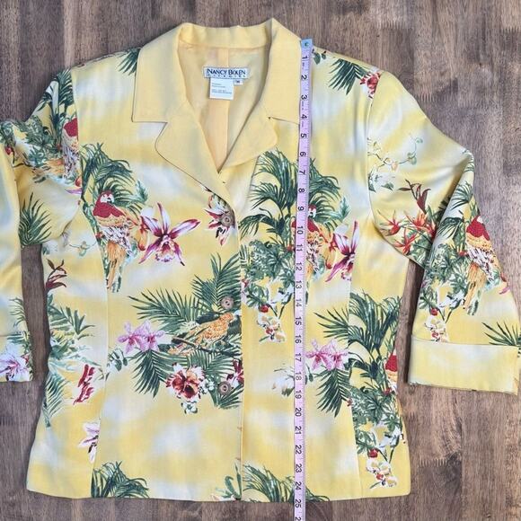 VTG Tropical Blazer 100% Silk Floral Parrot Hawaiian Nancy Bolen Yellow Medium - Picture 7 of 10